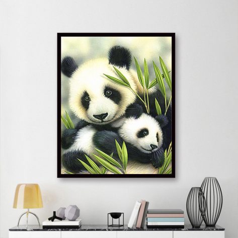 Animal Lovely Pandas And Green Bamboo