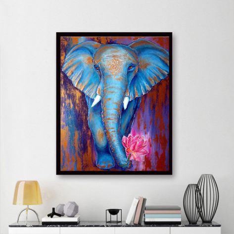 Animal Blue Pretty Elephant With Flower