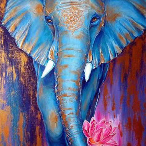 Animal Blue Pretty Elephant With Flower