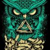 Animal Owl Green And Gold Artistic