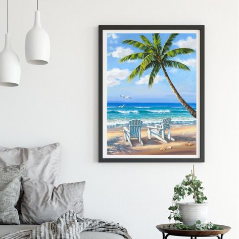 Scene Blue Sky Beach Coconut Tree