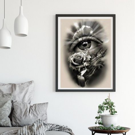 Variety Flowers And Eyes Exquisite Black Tone