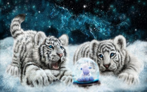 Two Warm Cubs Look At The Transparent Crystal Ball
