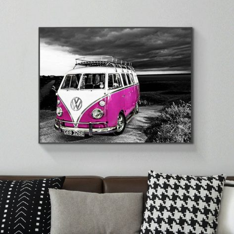 Variety Pink And White Cute Bus Dark Background
