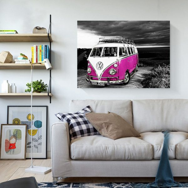 Variety Pink And White Cute Bus Dark Background