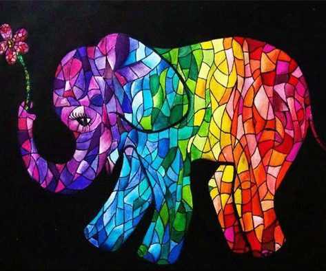 Colorful Elephant Sniffs A Flower