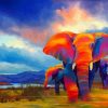 Colorful Elephant Nature Scene Oil Painting