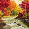 Poetic Autumn Maple Leaves Accompanied By The Beauty Of The Creek