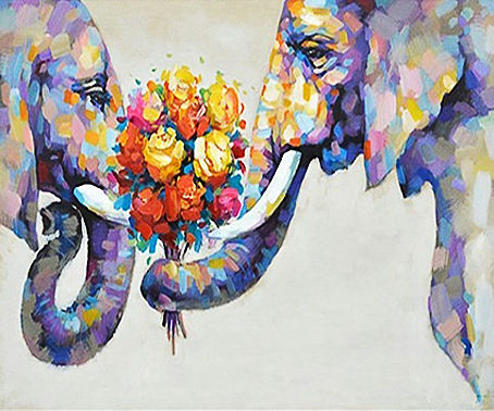Two Elephants Holding Flowers With Their Noses
