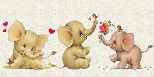 Three Cute Little Elephants Play Happily