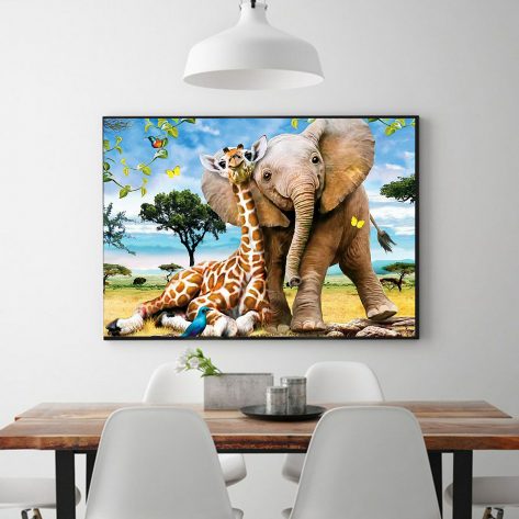 Beautiful Picture Of Giraffe And Elephant Close Together