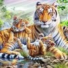 Mother Tiger And Little Tiger By The Stream