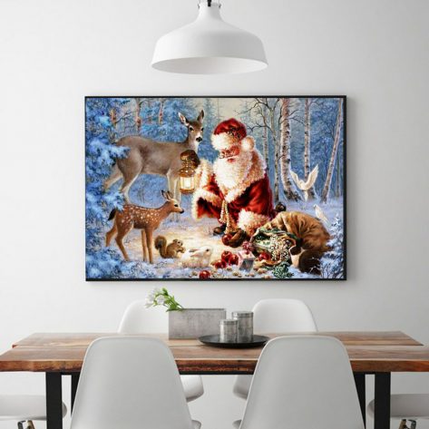 Santa Claus Shares Food With Small Animals In The Forest